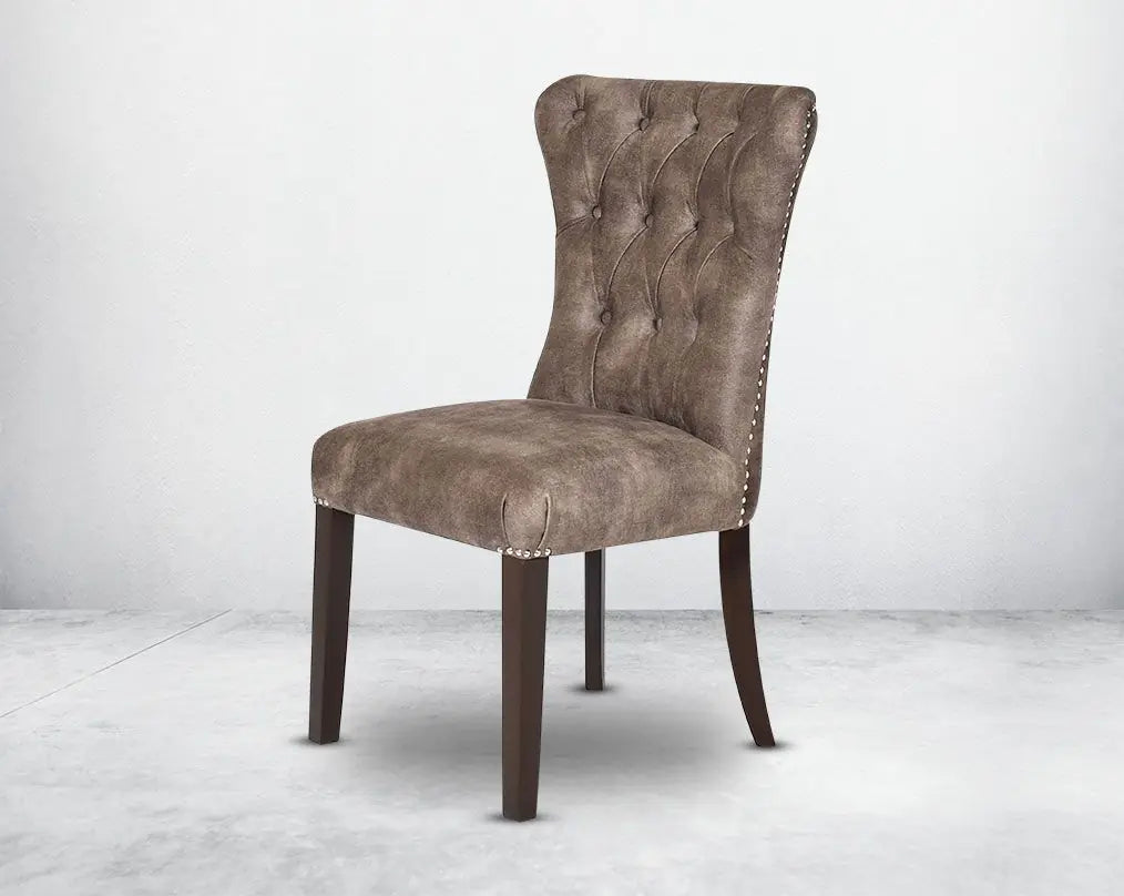 Elegant Tufted Faux Leather Dining Chair - Stylish Home Furniture Seating with Nailhead Trim, Dark Legs
