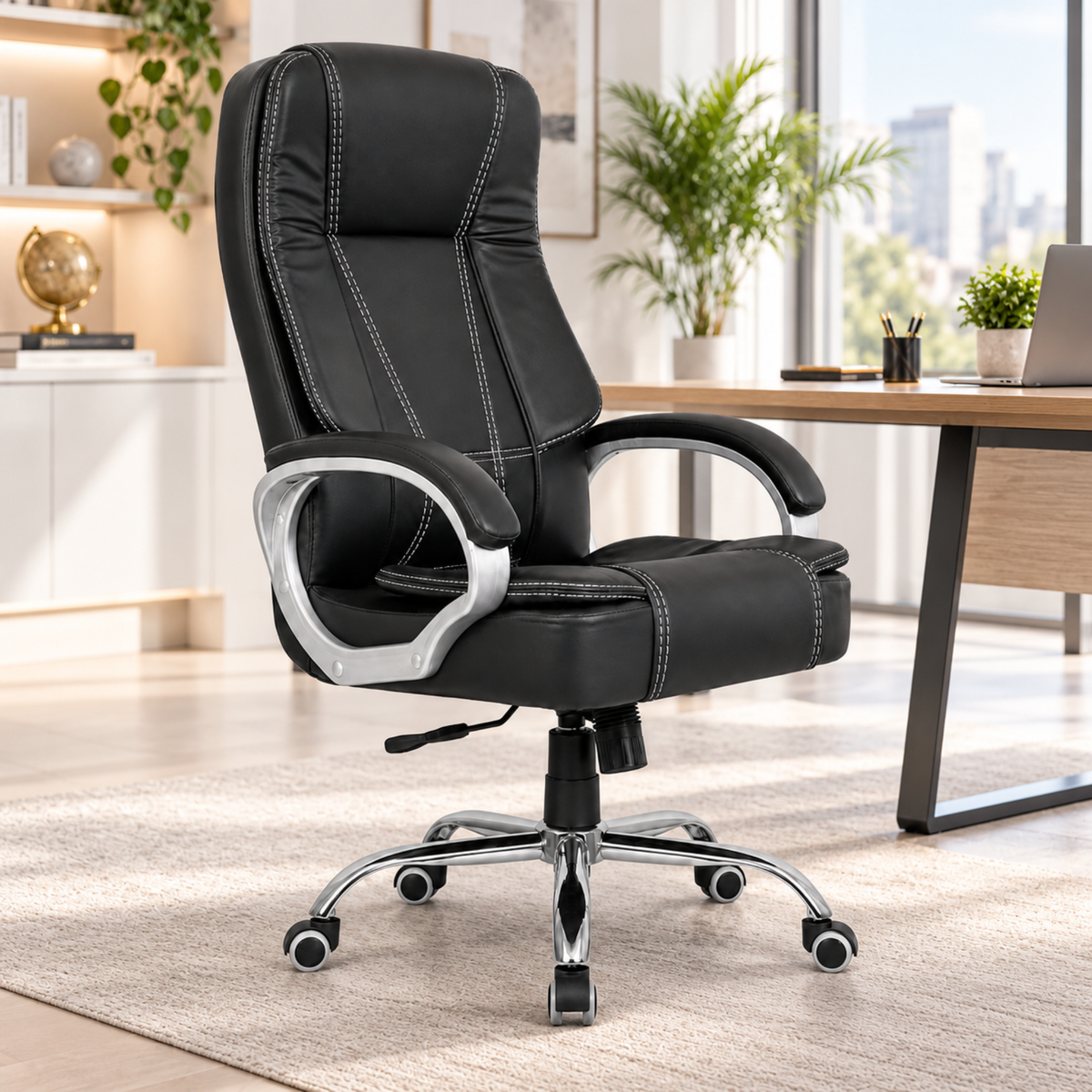 Home & Office  High Back Leatherette Chair | Director Chair | Office Chair | Ergonomic Executive Boss Chair with Spacious Cushioned Seat | Heavy Duty Metal Base
