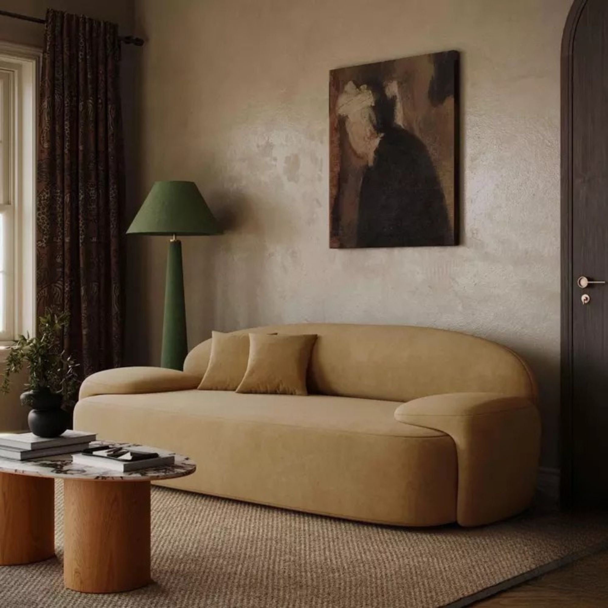 3 Seater & Sofa For Home Furniture, Upholstery Velvet Premium and Durable Design For Living Room and Office- Light Brown