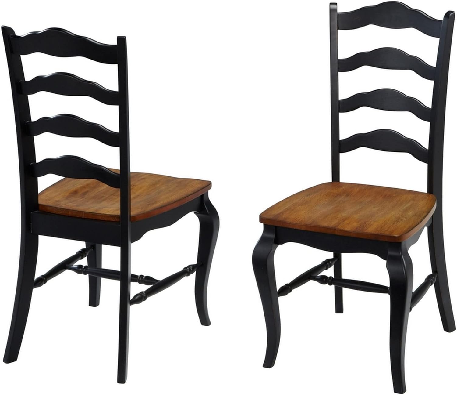 Set of 2 Classic Ladder Back Dining Chairs with Wood Seat - Black Finish for Home Kitchen & Dining Room