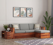 L Shape Wooden Sofa For Home Furniture Upholstery Fabric Premium Comfortable Sofa Durable Design For Living Room -Grey