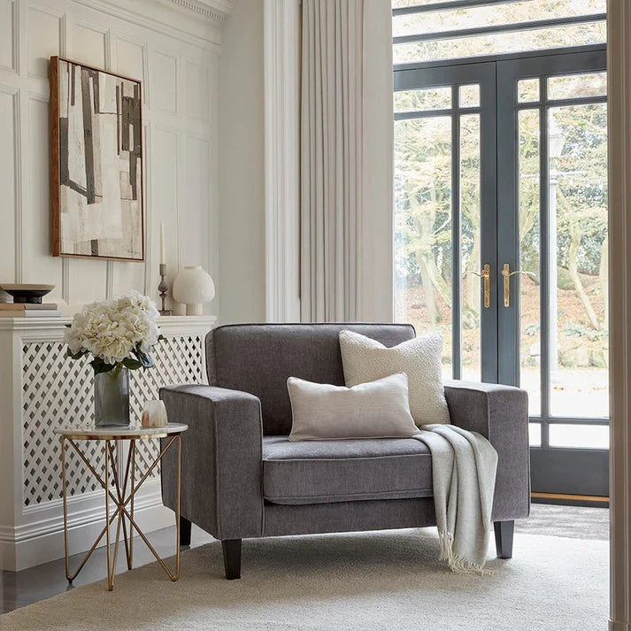 1-Seater Fabric Sofa for Home Furniture Frame Plyboard with Grey Fabric High Density Foam Soft & Comfort Seating for Living Room