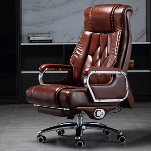 Director & Executice Office Chair Premium Leatherette with Recliner & Footrest and High Back Ergonomic Lumbar Support, Flip-Up Armrests and Height Adjustable Chair