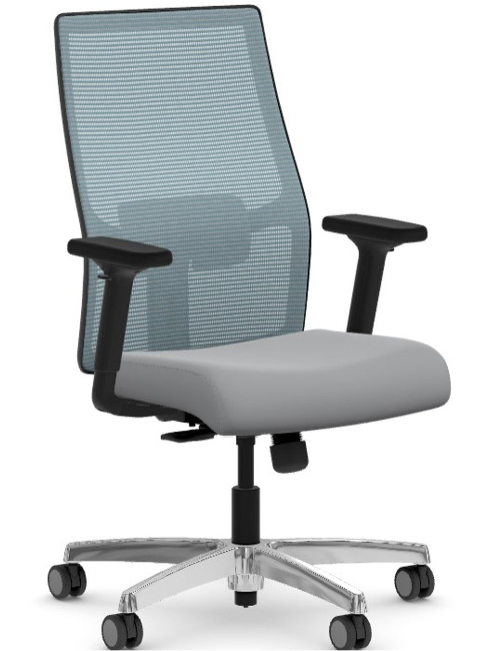 Mesh Mid-Back Task Chair Customizable Ergonomic Office Chair with 4-Way Stretch Mesh Back, Lumbar Support, Adjustable Arms, Bleach-Cleanable Options- Blue & Grey