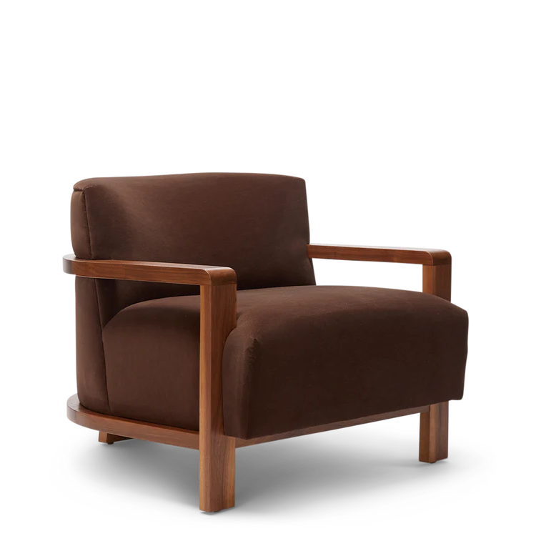 ঘরের আসবাবের জন্য কাঠের লাউঞ্জ চেয়ার সোফা ফ্যাব্রিক আর্ম চেয়ার আধুনিক এবং টেকসই বসার ঘর বা শোবার ঘরের জন্য - বাদামী