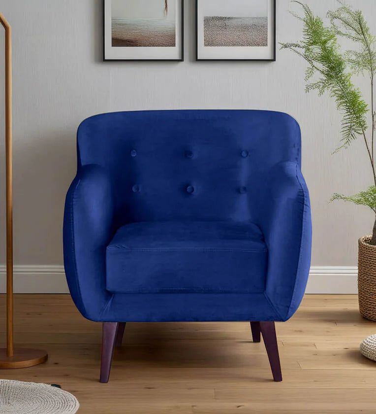 Lounge Chair For Home Furniture Premium & Durable Design Tufted Buttons Armchair Upholstery Velvet Comfortable Seating for Living Room &amp; Offices - Blue