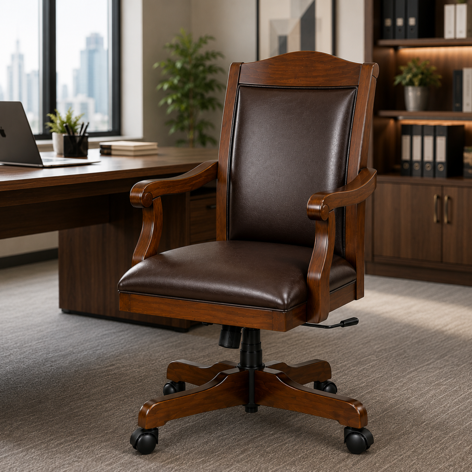 Director Chair for Royal office Furniture Luxury Premium Leatherette with Hand-carving Wooden