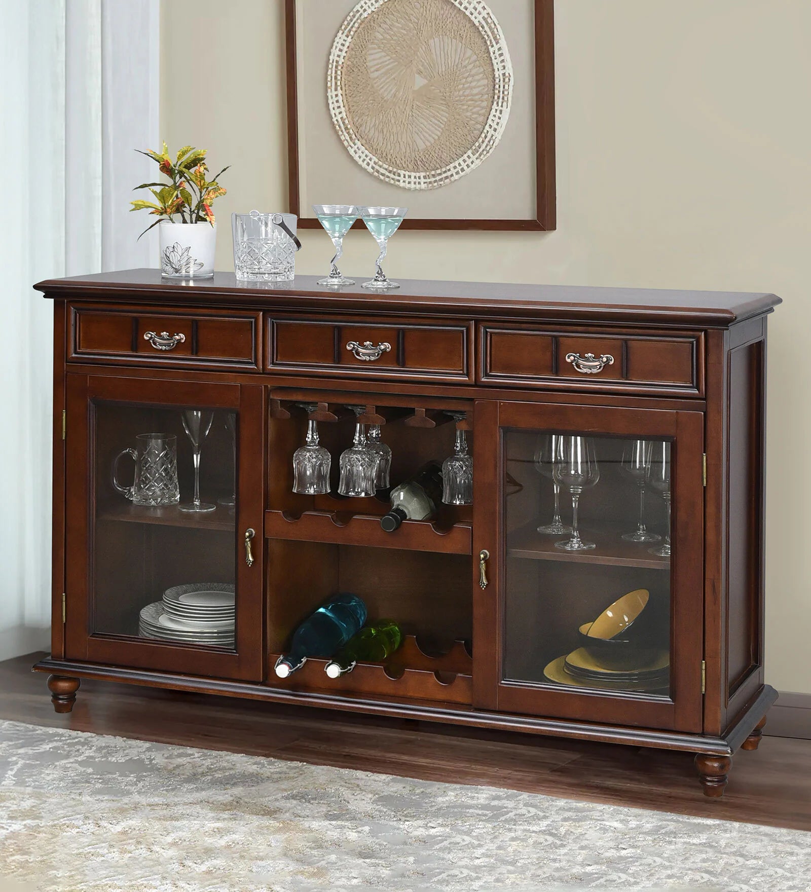 Wooden Bar Storage Cabinet Organizer with Aesthetic Modern Style and Contemporary Finish