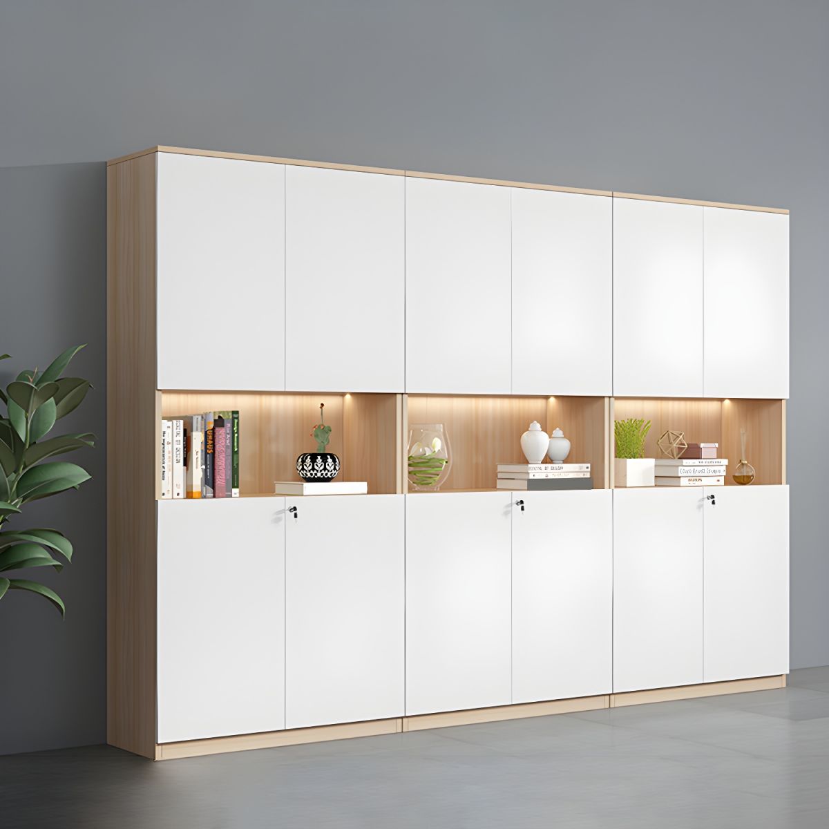 Modern Wooden Storage Cabinet with Bookshelf for Office and Home with Elegant Design