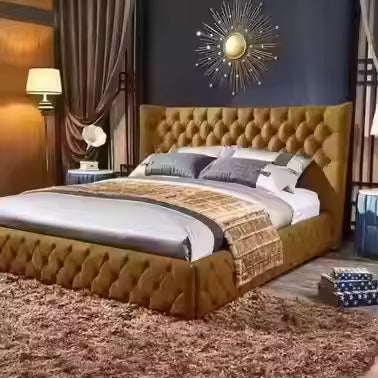 King Size Bed with Tufted headboard with styling with optional storage for Home Furniture