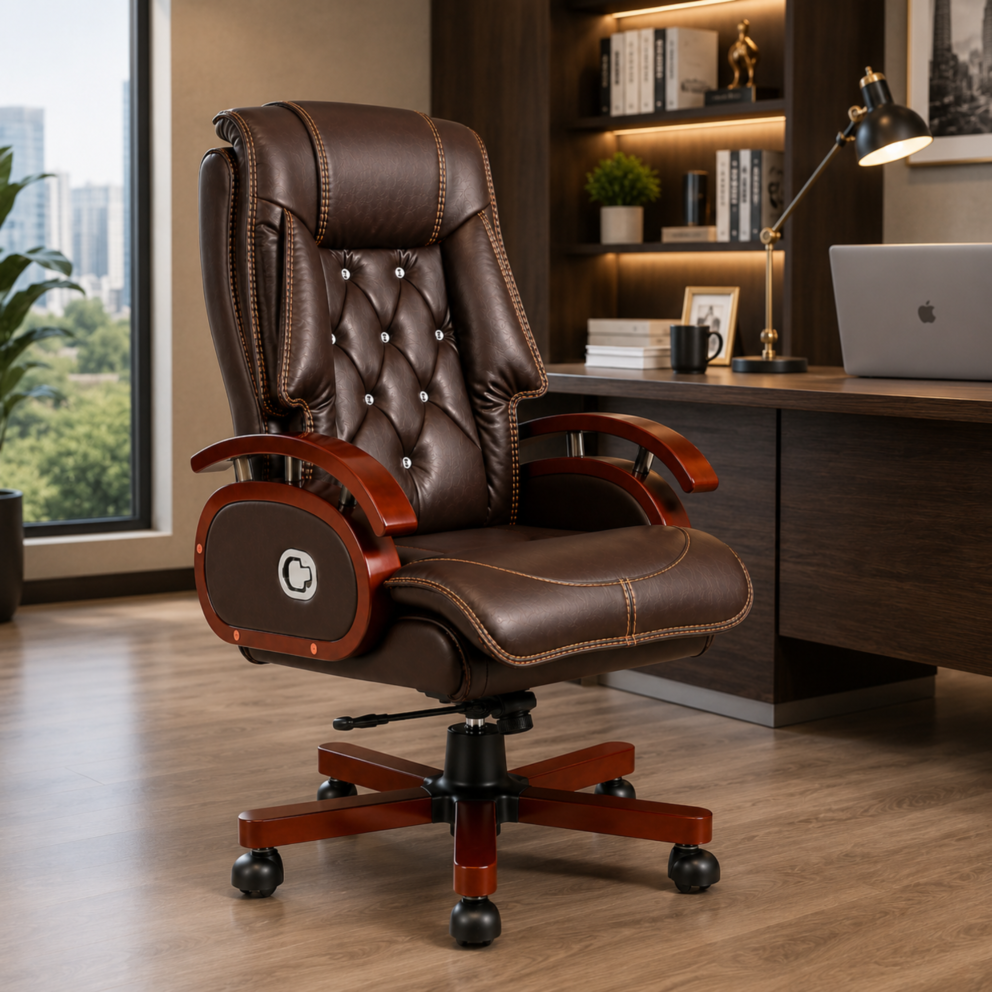 Best High Back Premium Leatherette Wooden Base and Handle Office Chair for Director & Executive Chairs Revolving Recliner and Swivel Height Adjustable Soft Heavy
