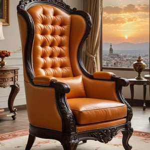Royal Maharaja High Back Chair, upholstered in luxurious Leatherette, featuring wide armrests and design and Hand Crafting Chair Durable & High Comfort Chair