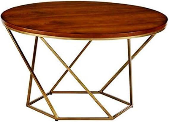 কাঠের শীর্ষ এবং ধাতব বেস ধাতব ফ্রেম সহ গোলাকার সাইড টেবিল