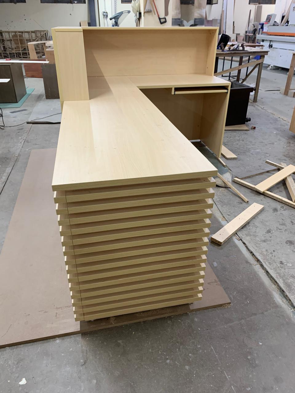 Reception Table with Pre-Laminated Surface, Side Panel & Modesty, Featuring Hettich Telescopic Channels