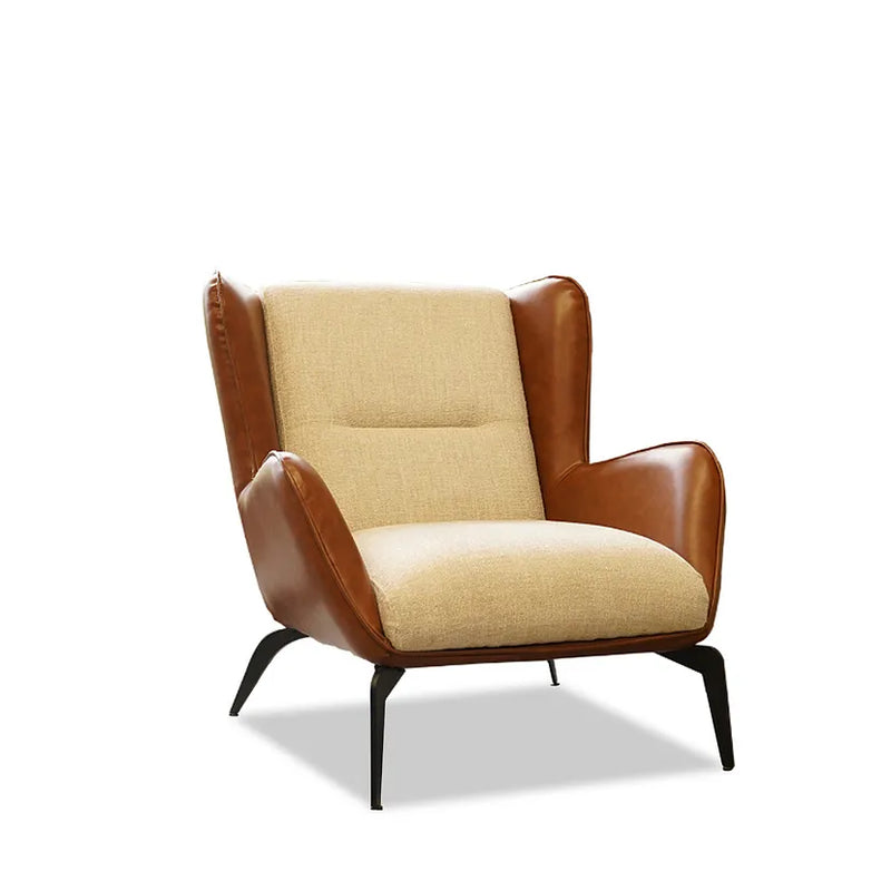 Fabric and Leather Lounge Chair with Metal Legs