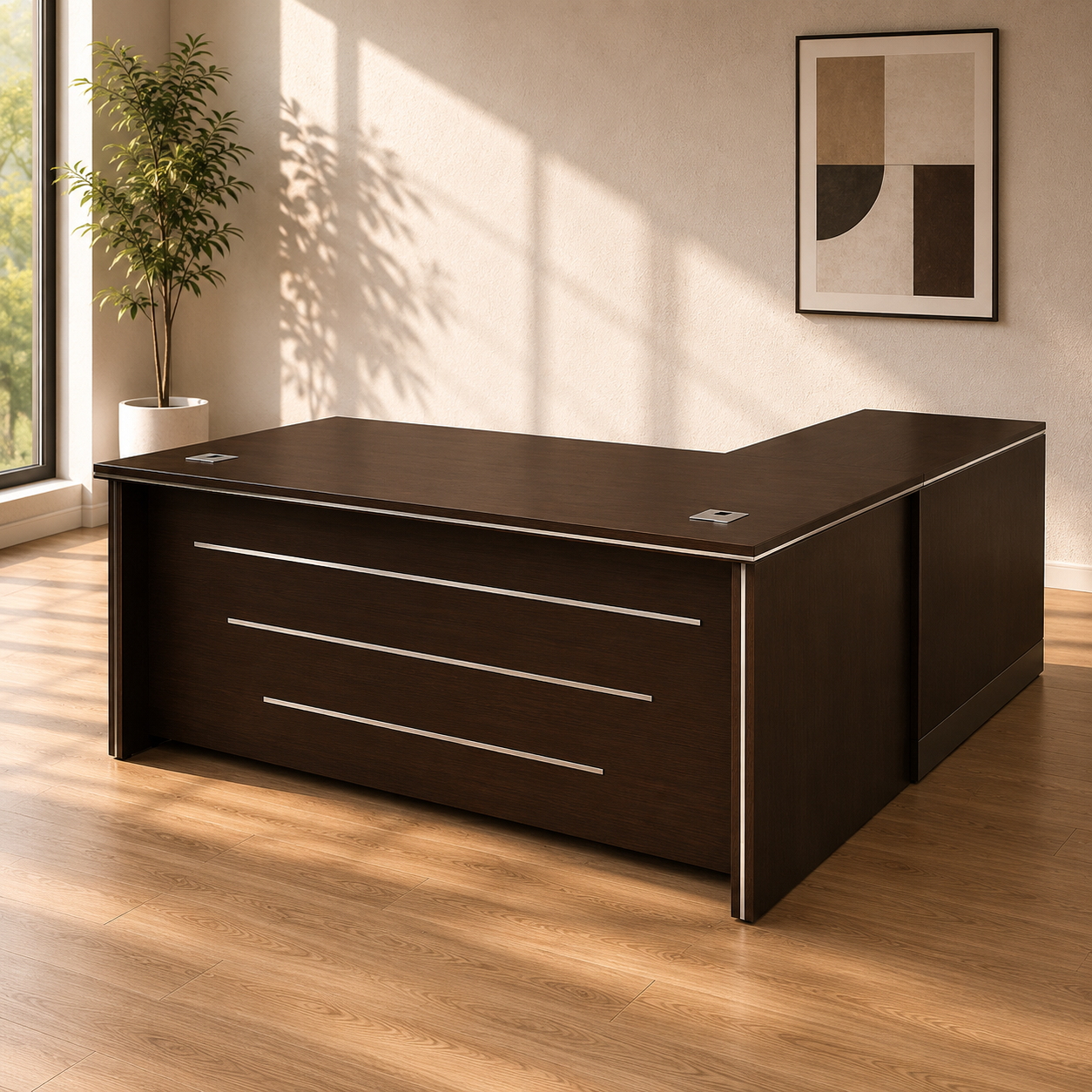 Executive Table with Drawer Pedestal with Openable Shutter