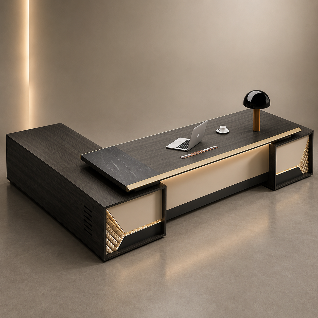 Luxury Director Office Table with Side Organizer Unit, Premium Executive Desk for CEO, Managing Director and Modern Corporate Workspaces