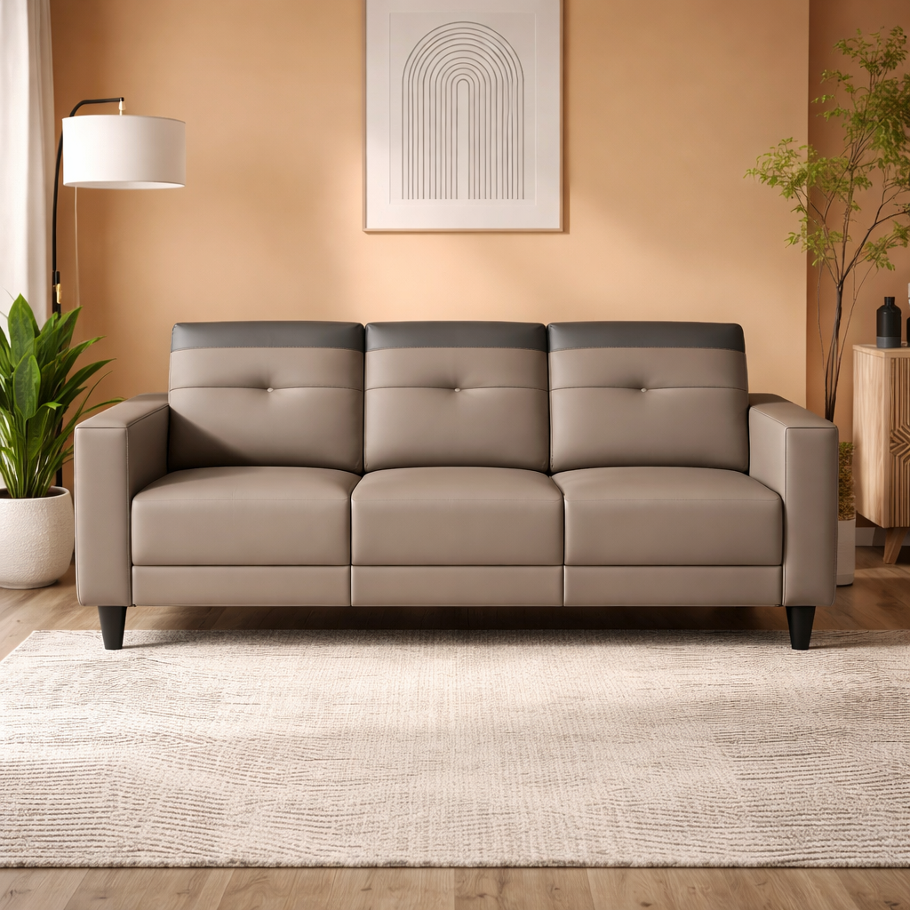 घर के फर्नीचर के लिए 3 सीटर चेस्टरफील्ड सोफा, टफ्टेड आधुनिक डिज़ाइन और लेदरेट फ़ैब्रिक, लिविंग रूम के लिए टिकाऊ और आरामदायक