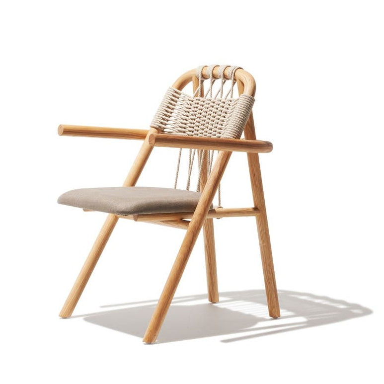 Natural Linen Accent Chair with Solid Wood Frame & Woven Back Design