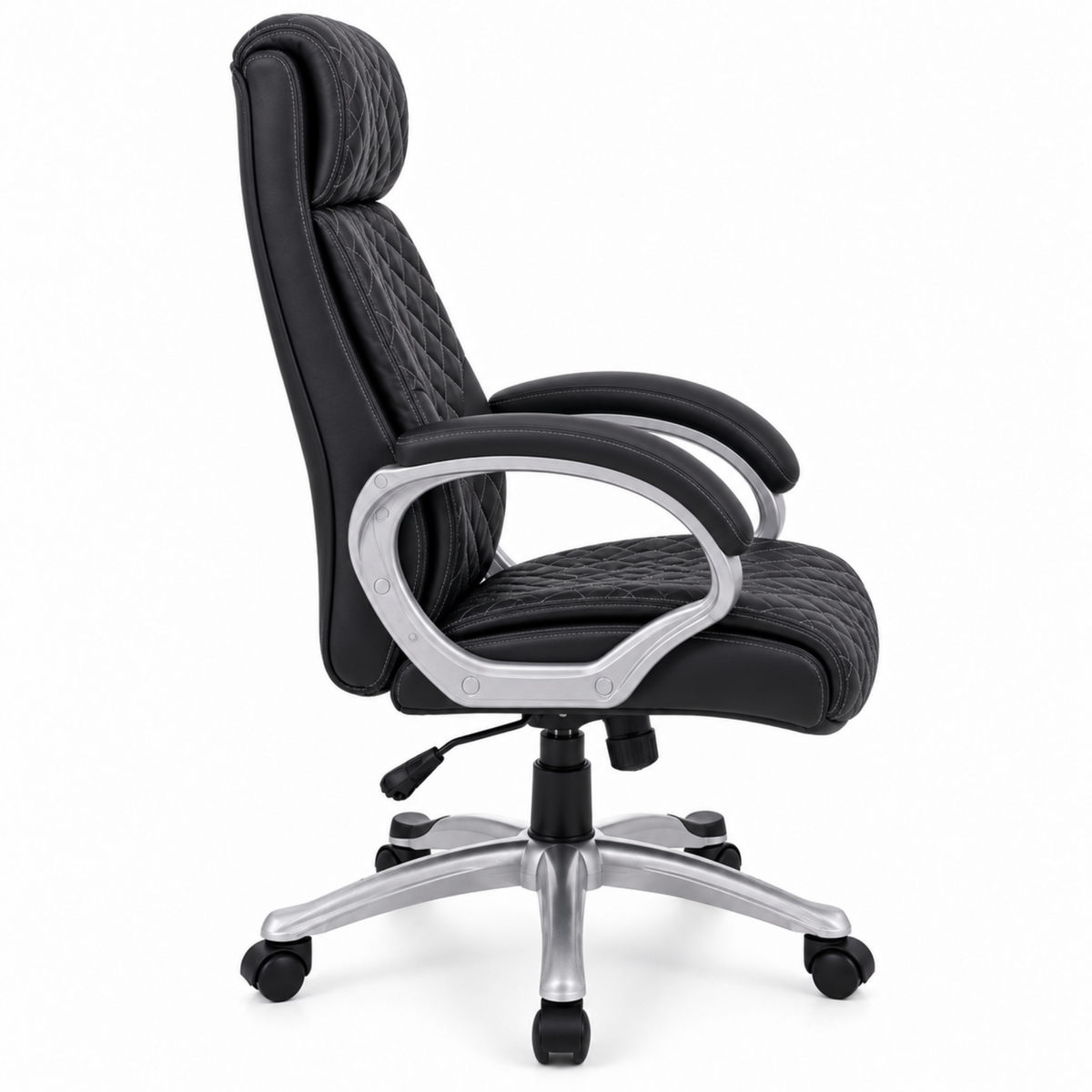 Luxury Executive Office Chair with Diamond Quilted High Backrest, Padded Headrest, Cushioned Armrests, Adjustable Height & Chrome Swivel Base