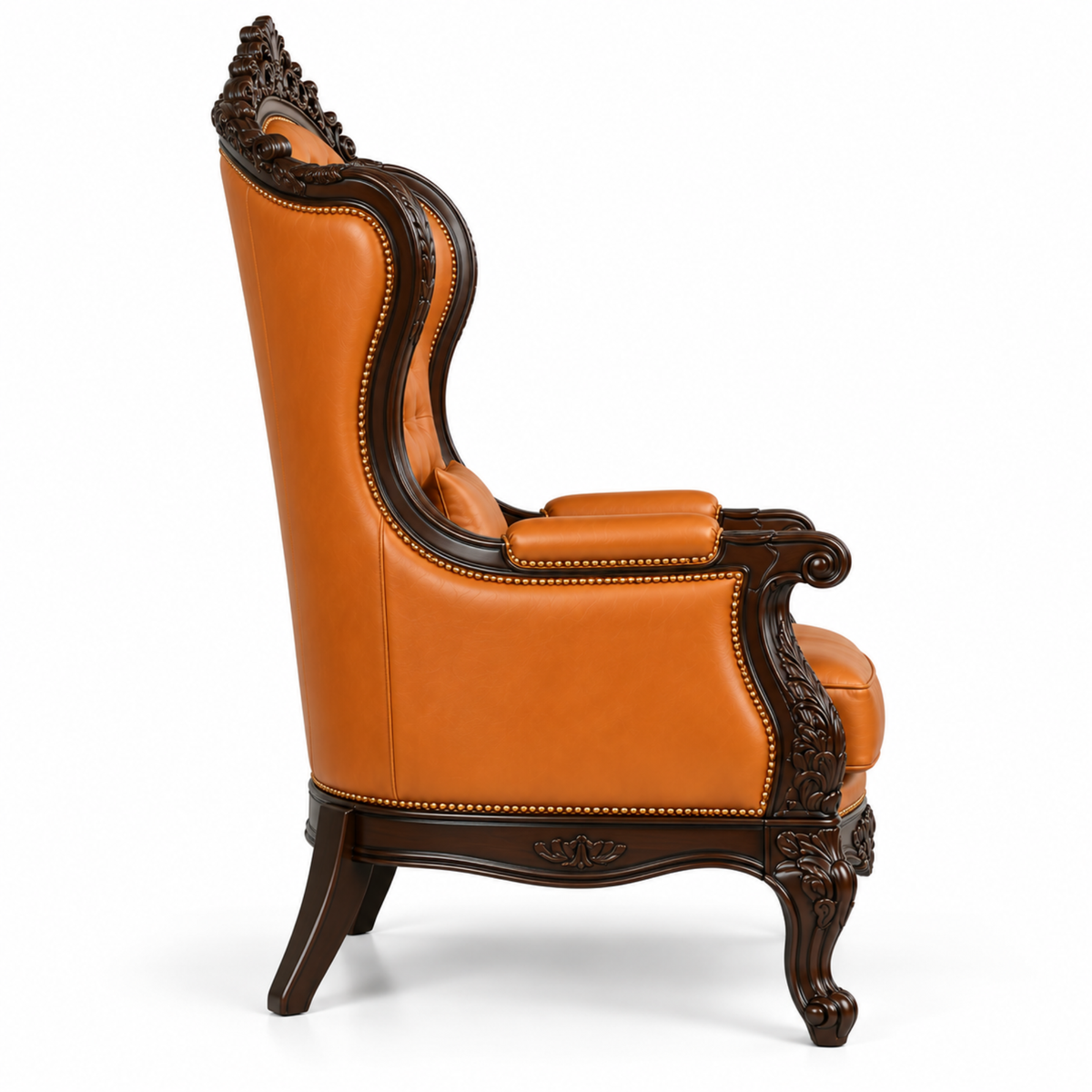 Royal Maharaja High Back Chair, upholstered in luxurious Leatherette, featuring wide armrests and design and Hand Crafting Chair Durable & High Comfort Chair