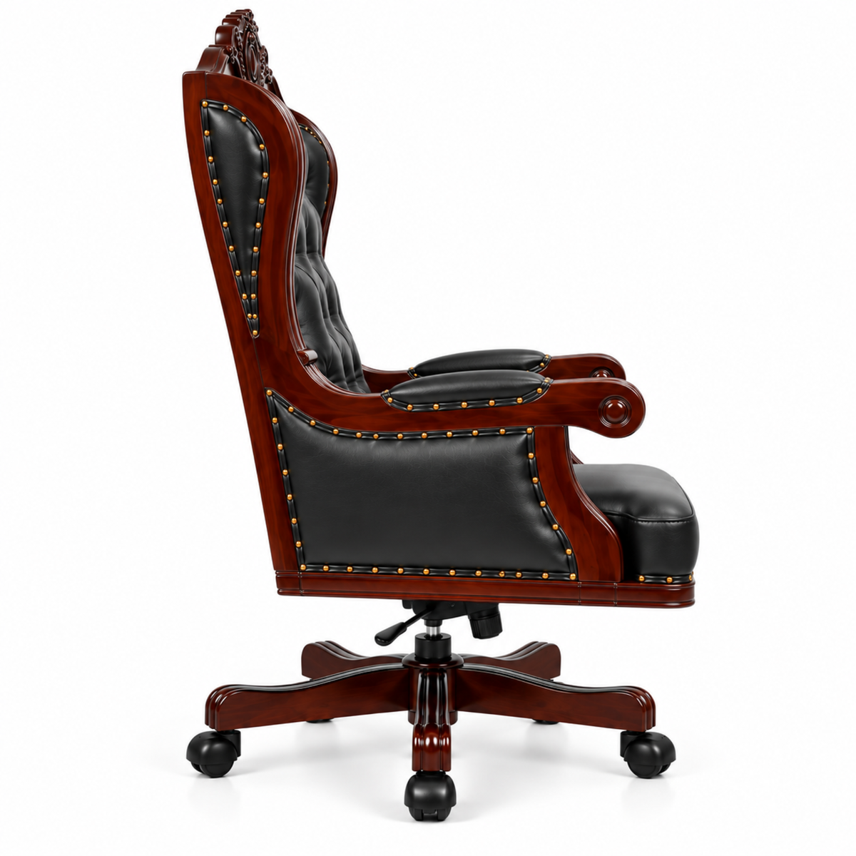 Director Chair Luxury High-Back Leatherette Office Chair with Adjustable Height, Fixed Armrests, Wooden Base, Premium Handcrafted Swivel Tilt Chair