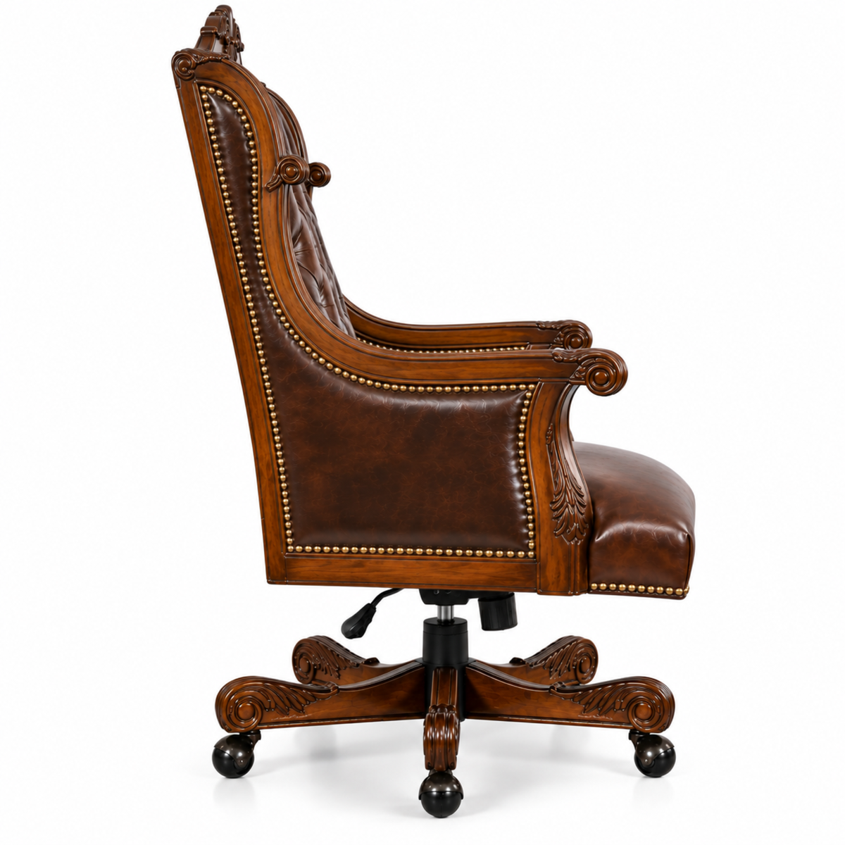 Luxury Design Boss and Director High-Back Leatherette Office Chair Swivel, Adjustable Height, Fixed Armrest, and for Wooden Base
