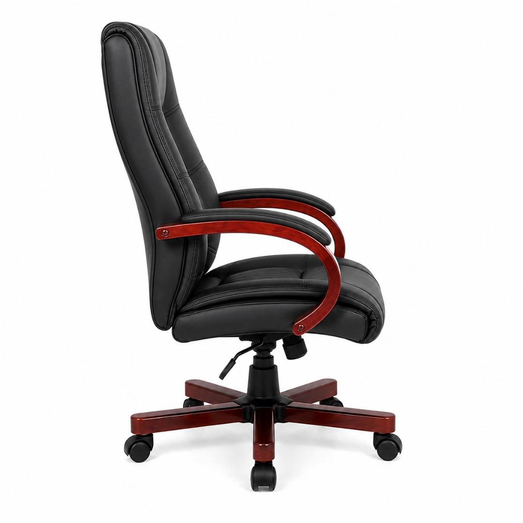 Stylish Leatherette Director and Boss Office Chair with Wooden Handle and Base