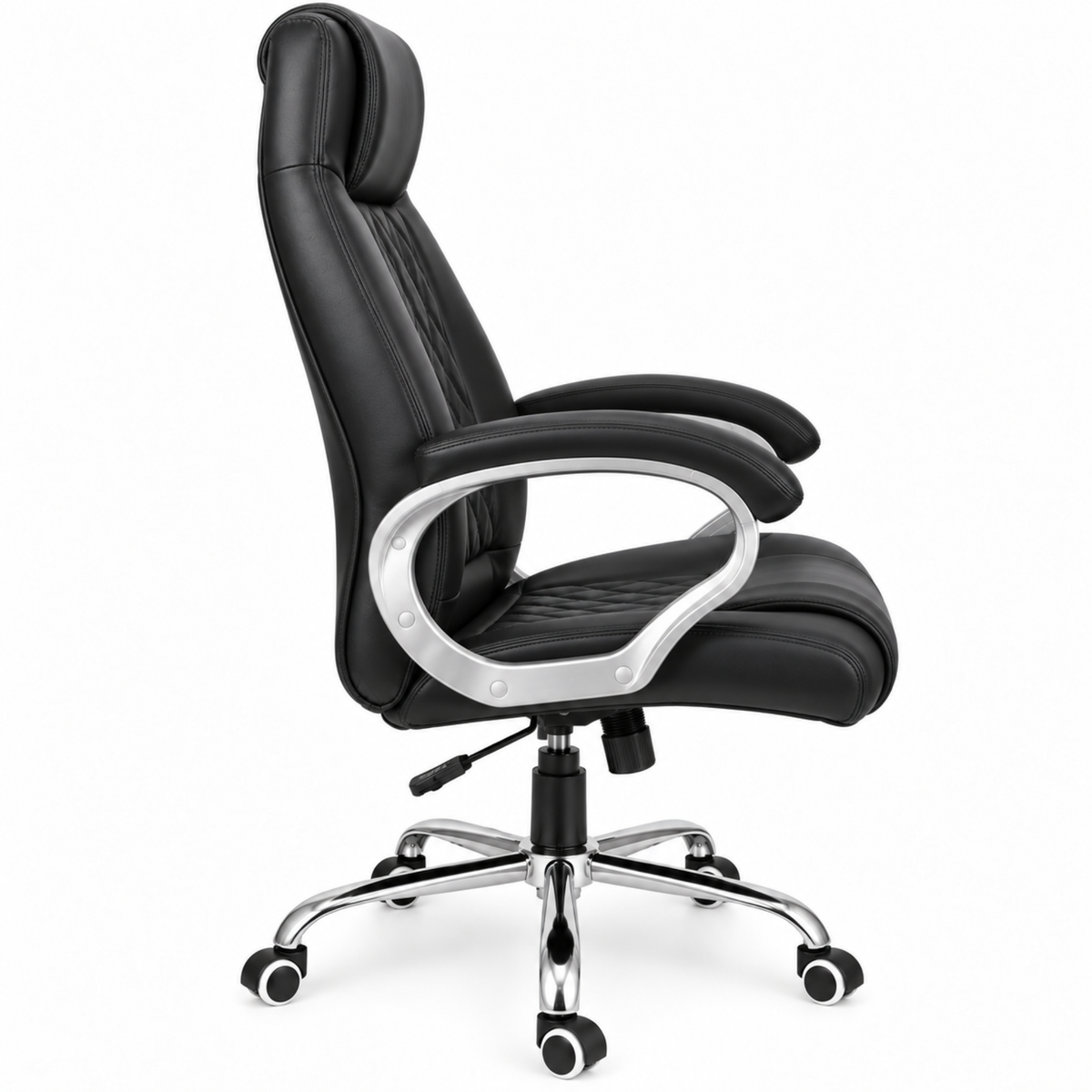 Modern Director Office Chair, Leatherette Upholstery with High Back and Powder-Coated Chrome Base