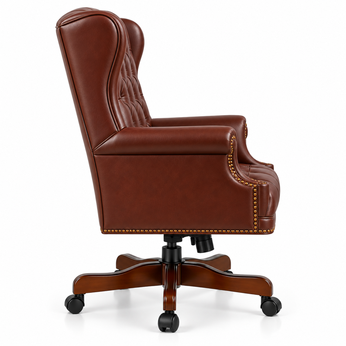 Luxury Wingback Swivel Chair with Wooden Base and Classic Tufted Style Director Desk Chair