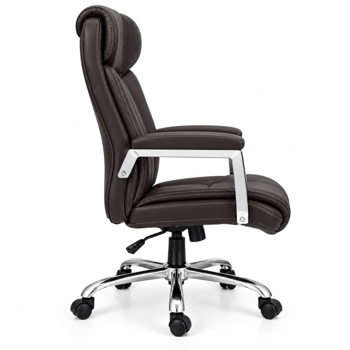 एर्गोनॉमिक कार्यकारी निदेशक कुर्सी, लेदरेट सीट के साथ उच्च पीठ डिजाइन और पाउडर कोटिंग के साथ क्रोम बेस