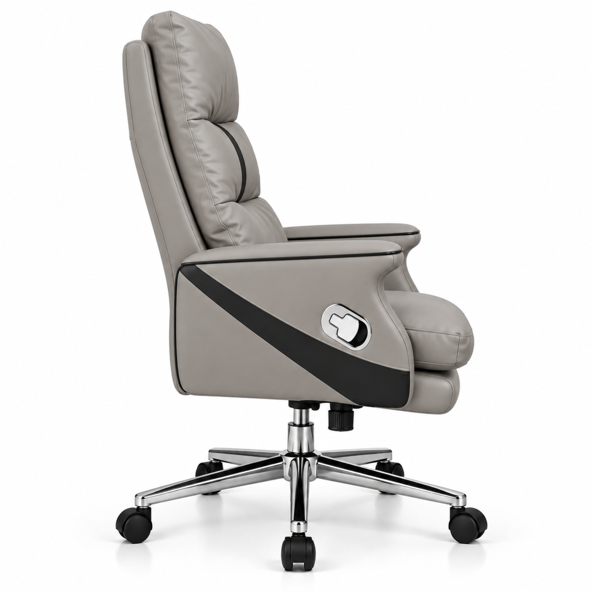 Luxury Leatherette Director High Back Office Chair with Recliner, Ergonomic Design, Chrome Base and Smooth Castors – Premium Brown Executive Chair