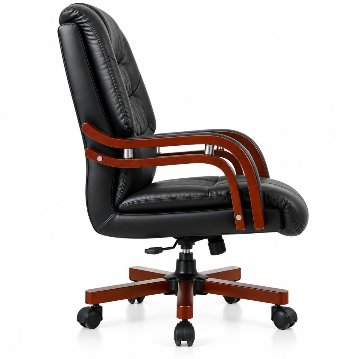 High Back Director Chair for office Made in Plyboard with Leatherette Upholstery & Armrest with wooden WheelBase & Revolving Chair -black