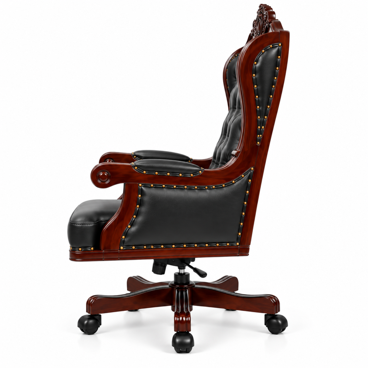 Director Chair Luxury High-Back Leatherette Office Chair with Adjustable Height, Fixed Armrests, Wooden Base, Premium Handcrafted Swivel Tilt Chair