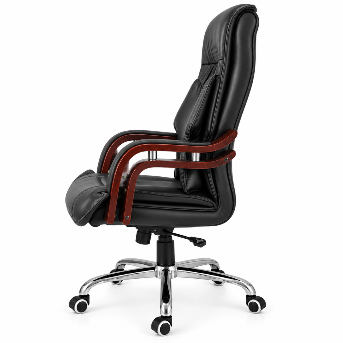 Luxury Boss Chair with High Back Leatherette Design and Stylish Chrome Base and Wooden Handle