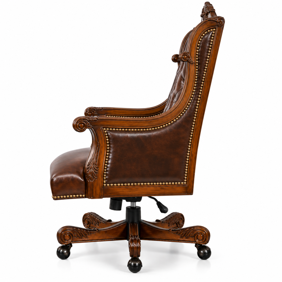 Luxury Design Boss and Director High-Back Leatherette Office Chair Swivel, Adjustable Height, Fixed Armrest, and for Wooden Base
