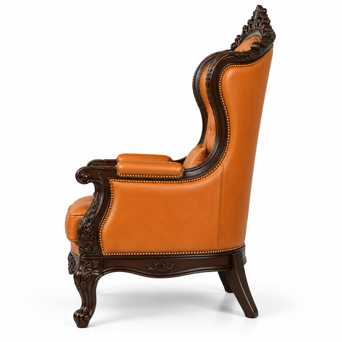 Royal Maharaja High Back Chair, upholstered in luxurious Leatherette, featuring wide armrests and design and Hand Crafting Chair Durable & High Comfort Chair