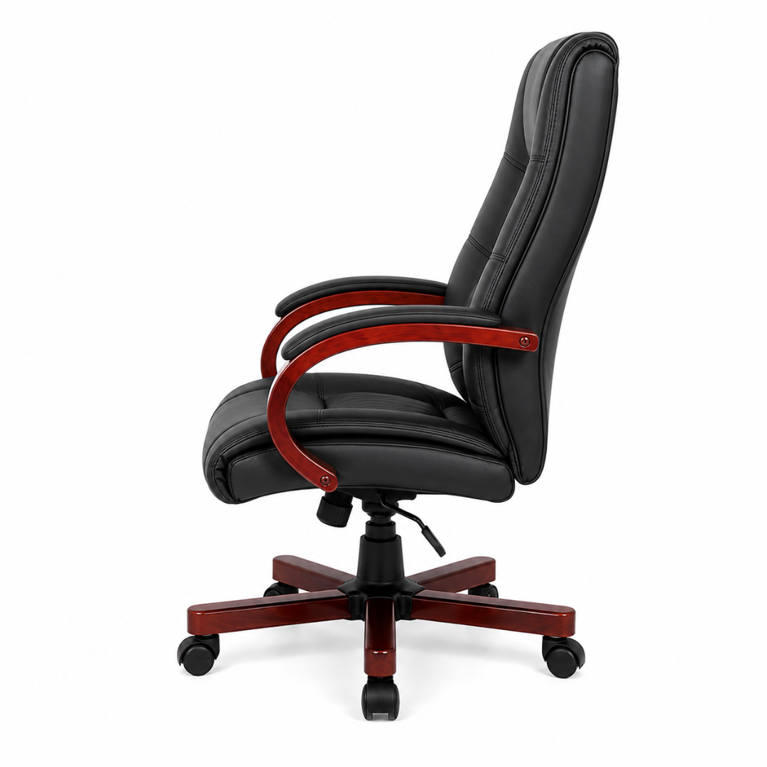Stylish Leatherette Director and Boss Office Chair with Wooden Handle and Base