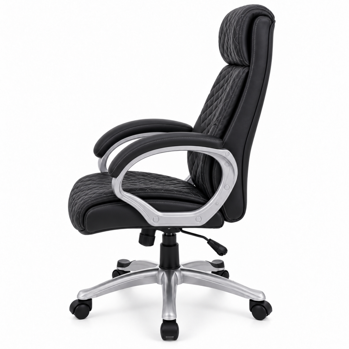 Luxury Executive Office Chair with Diamond Quilted High Backrest, Padded Headrest, Cushioned Armrests, Adjustable Height & Chrome Swivel Base