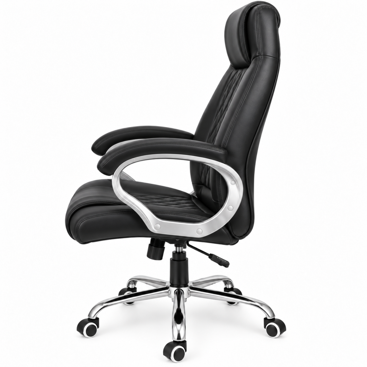 Modern Director Office Chair, Leatherette Upholstery with High Back and Powder-Coated Chrome Base