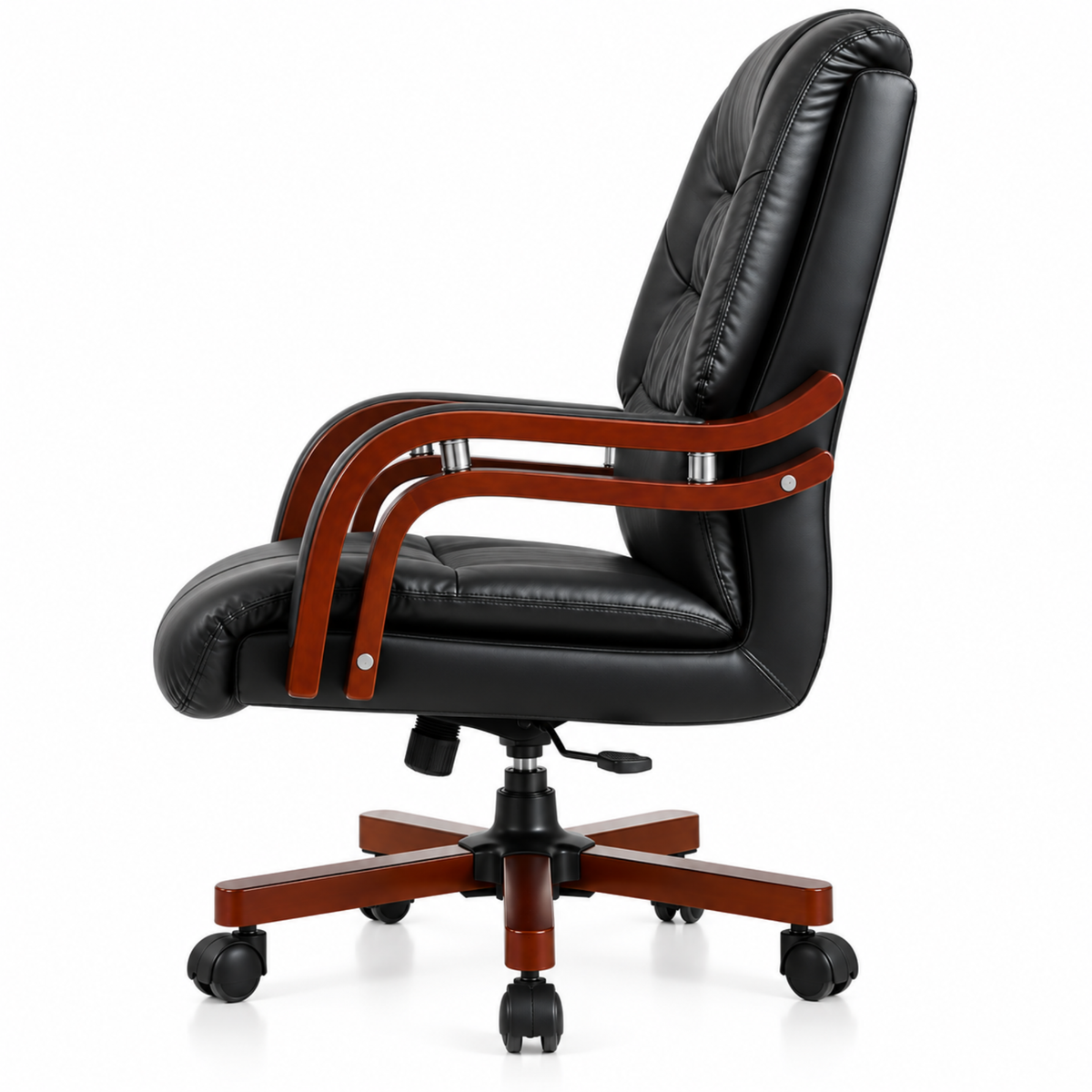 High Back Director Chair for office Made in Plyboard with Leatherette Upholstery & Armrest with wooden WheelBase & Revolving Chair -black