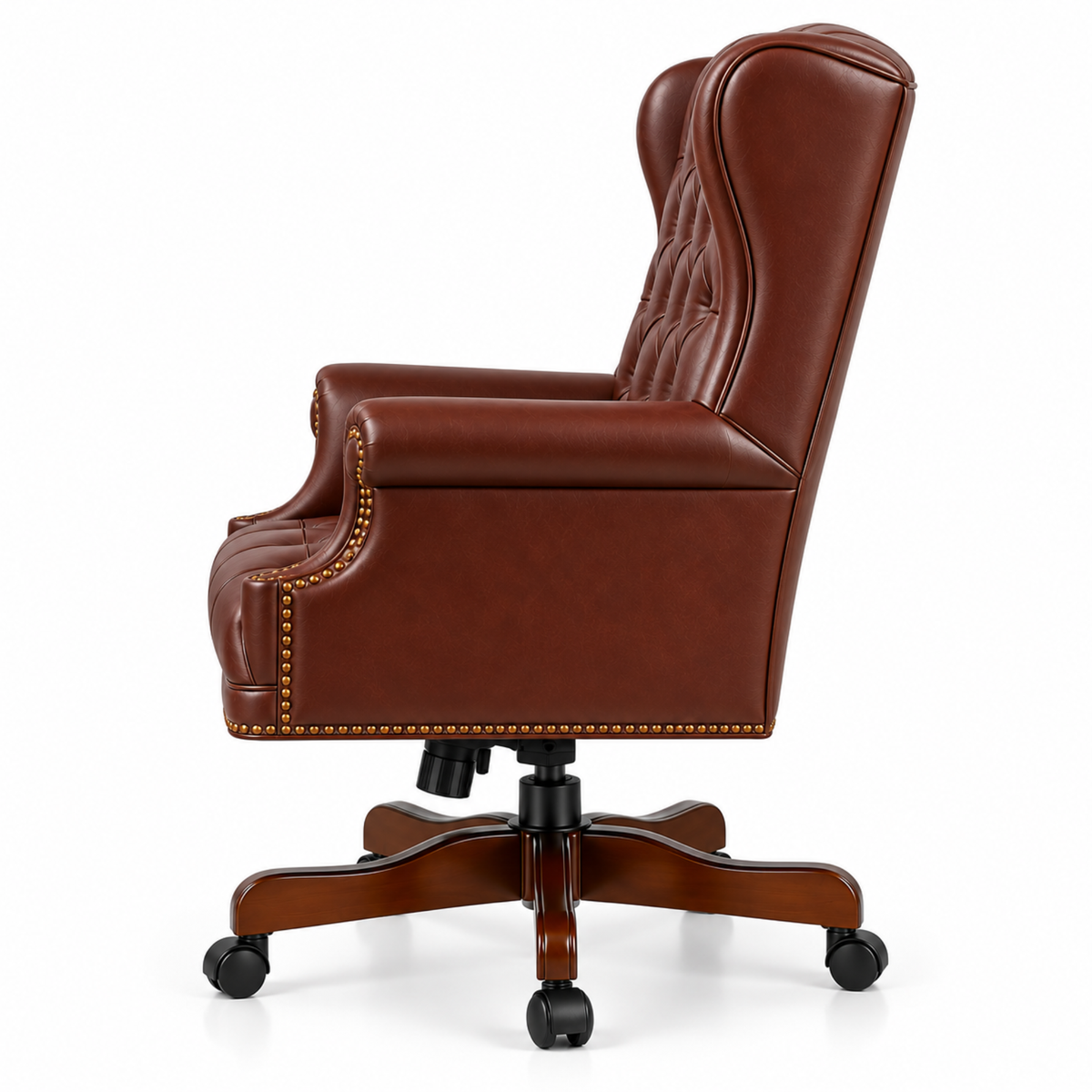 Luxury Wingback Swivel Chair with Wooden Base and Classic Tufted Style Director Desk Chair