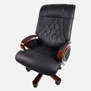 Director Chair for office Premium Leatherette with Wooden and Adjustable Height & Wooden Base and Wooden Polish - Black