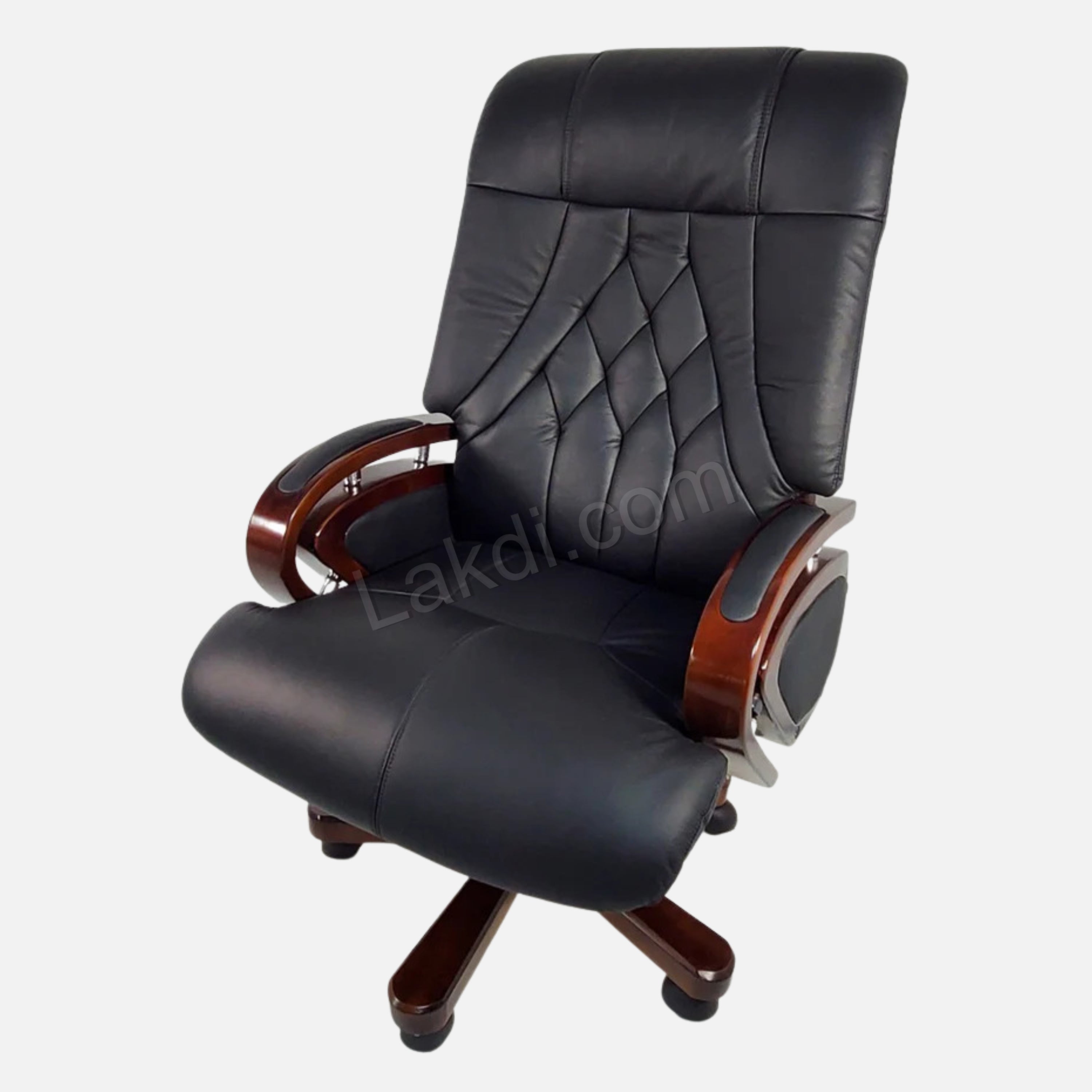 Director Chair for office Premium Leatherette with Wooden and Adjustable Height & Wooden Base and Wooden Polish - Black