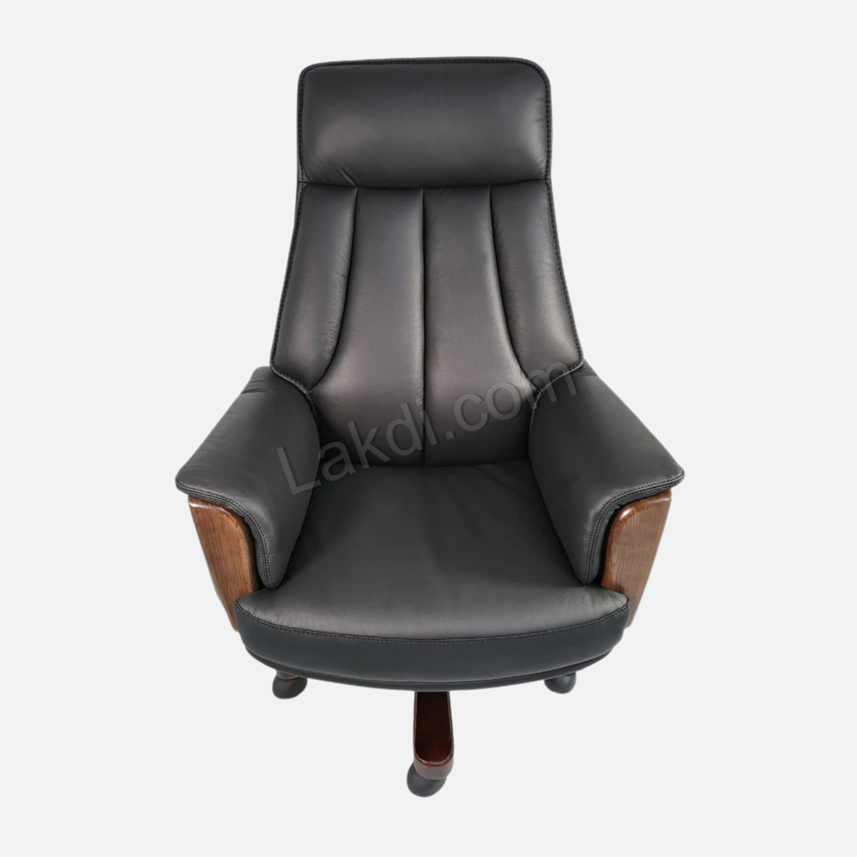 Director Chair for office Traditional High-Black Leatherette with Recliner & fixed arms Adjustable Height and Wooden Base and Walnut Polish
