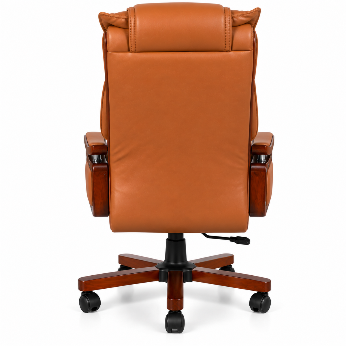 High Back Executive Chair for Office | Leatherette Upholstery with Wooden Base & Handle | Revolving Director Chair with Cushioned Seat & Headrest | Boss Chair Brown