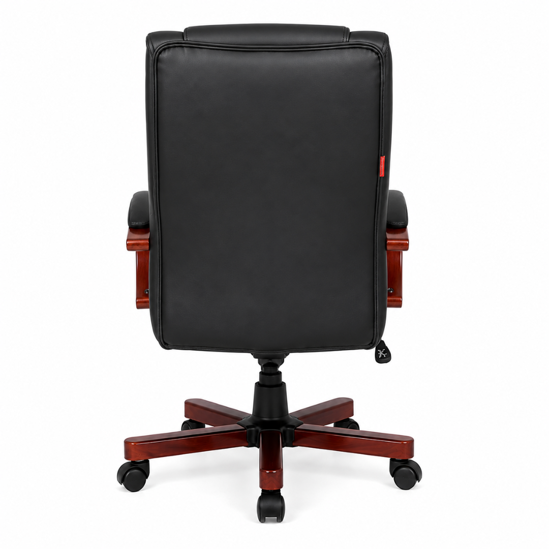 Stylish Leatherette Director and Boss Office Chair with Wooden Handle and Base
