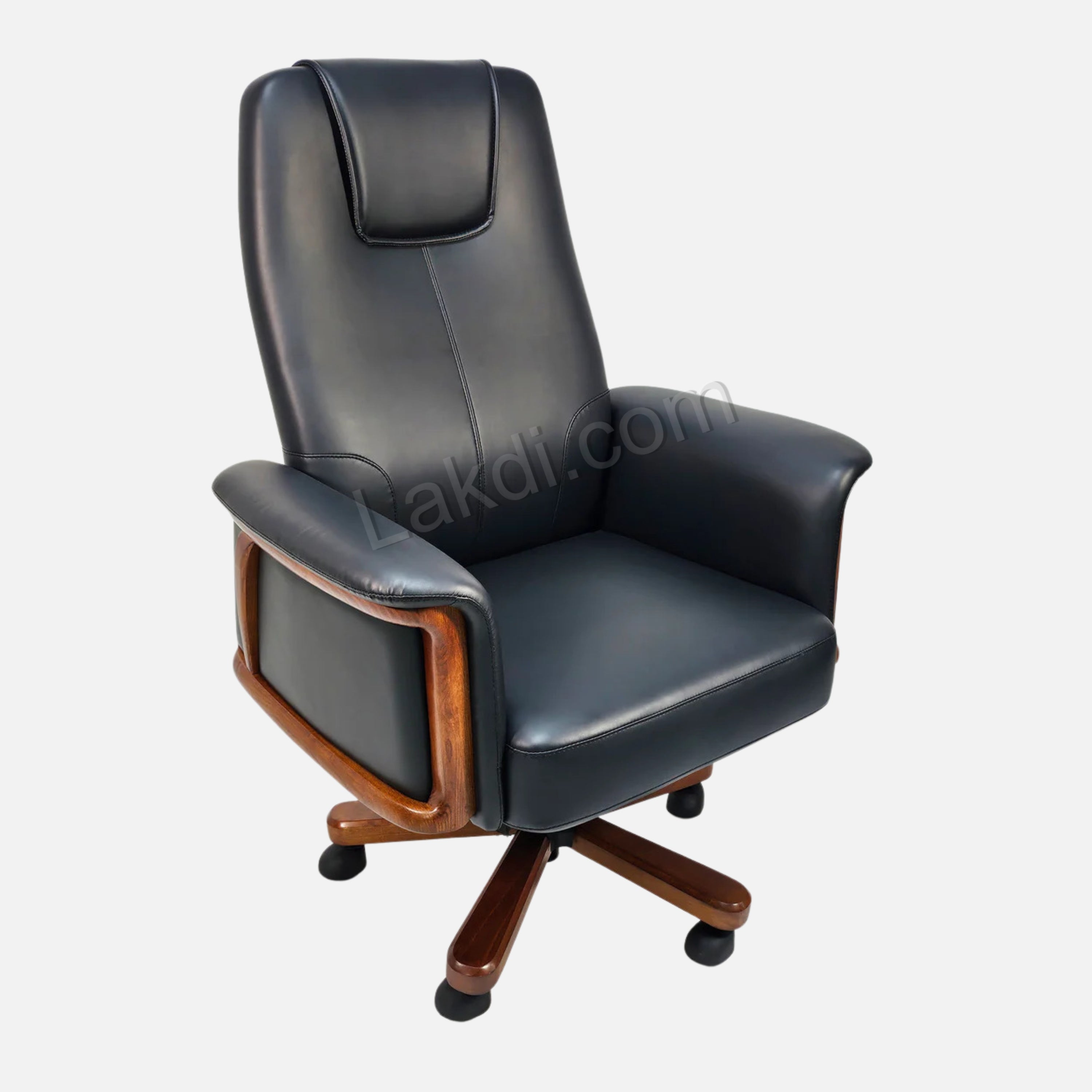 Director Chair for office Traditional High-Back Premium Leatherette with Adjustable Height and Wooden Base and Wooden Polish