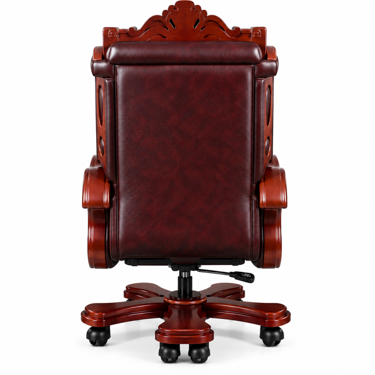Luxury Office Director Chair Made in Teak wood with Leatherette and Soft Padded - Armrest and Swivel Base and Polish, 150° Reclining Office Seat -Brown