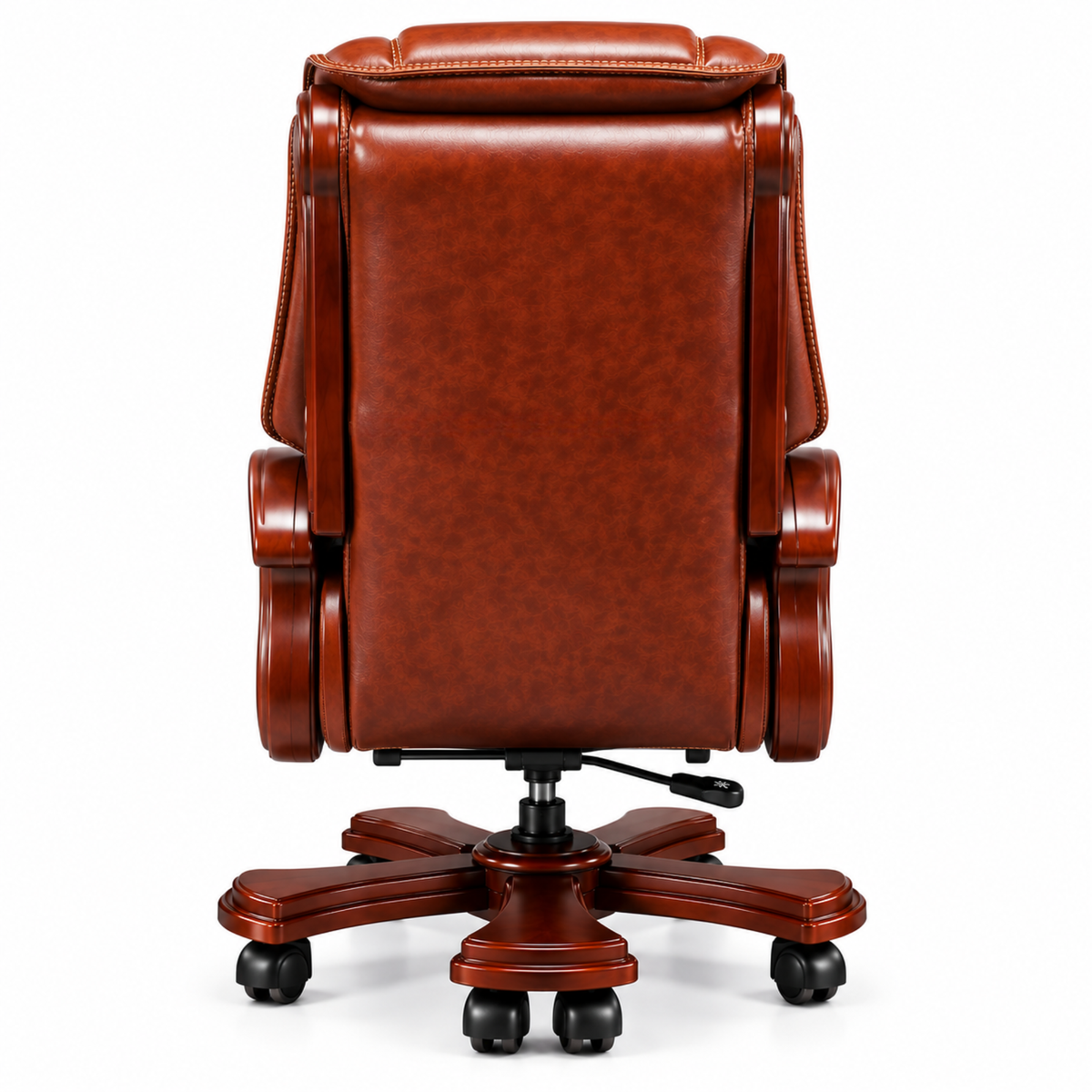 High Back Luxury Office Director Chair Made in Plyboard with Leatherette and High Density Foam & Recliner Feature and Double Wheel with wooden Polish